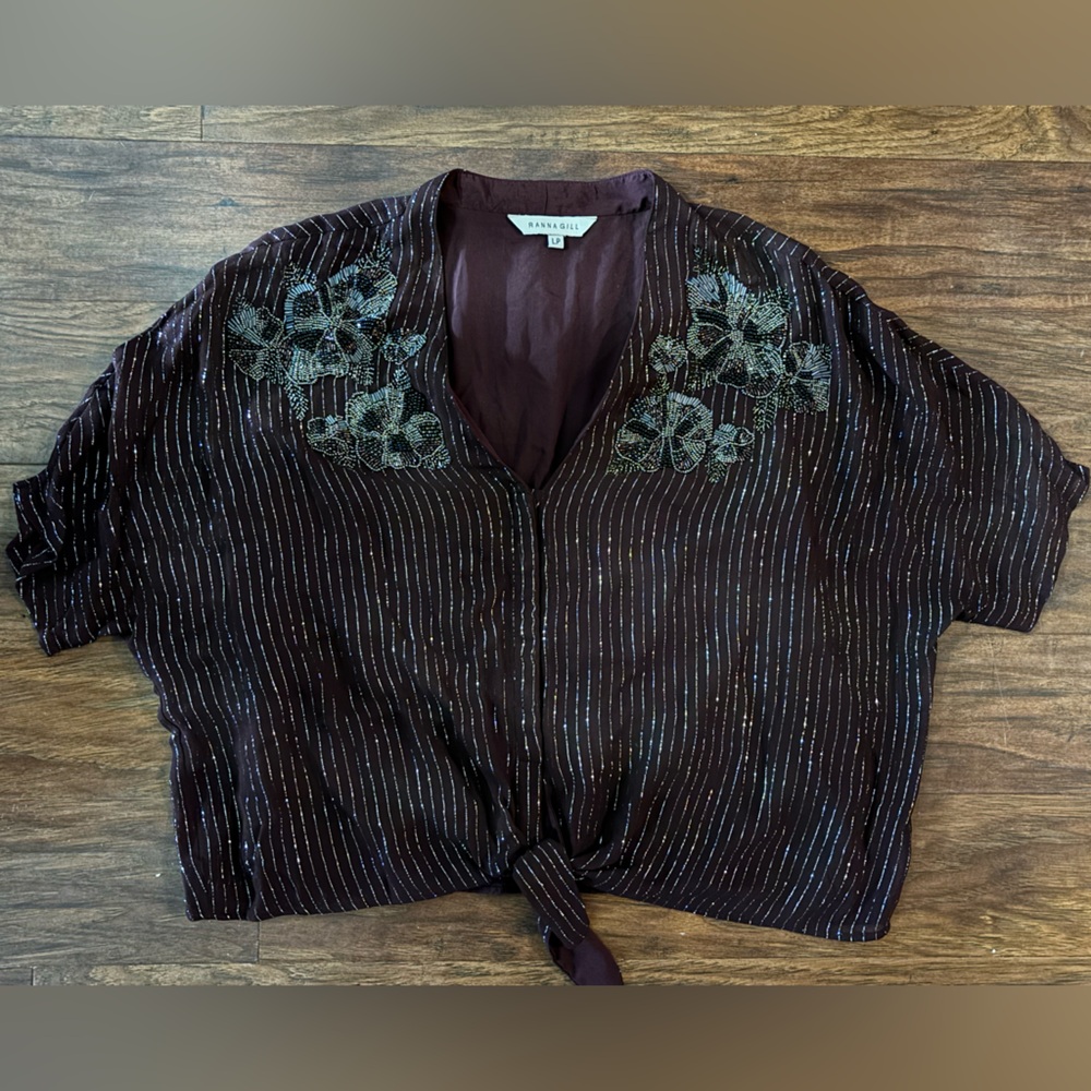 Ranna Gill Cassel Wine Blouse Beaded Anthropologie